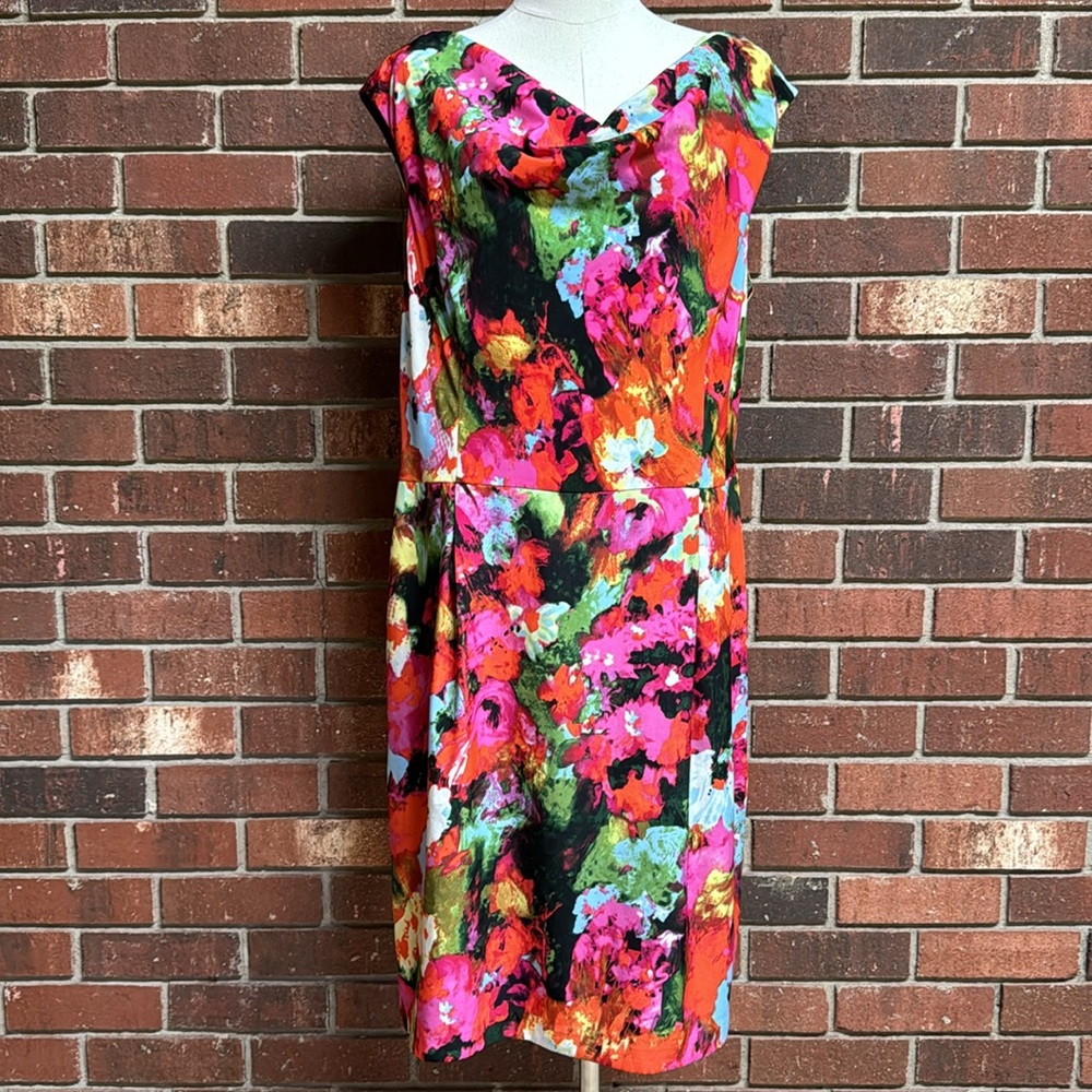 Jones‎ Wear Vibrant Multicolor Abstract Floral Dress Size 16